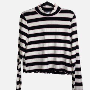 Juicy by Juicy Couture Black & White Striped Rib Mock Neck Top